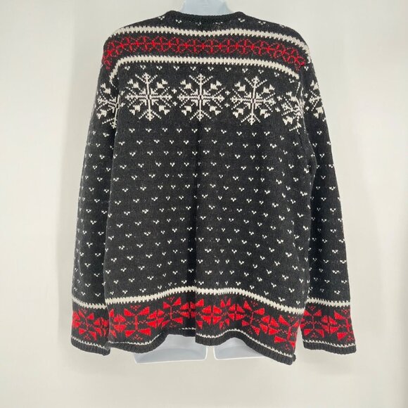 J.Jill  Deer Valley Holiday Reindeer Wool Full‎ Zip Sweater Women's Size Large - Picture 2 of 6